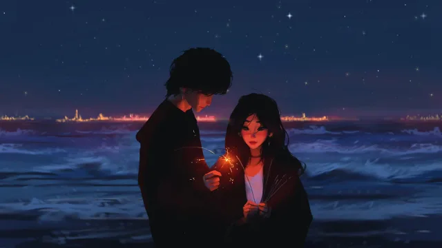 浪漫海边烟花