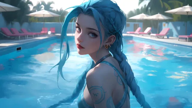 蓝发少女回眸