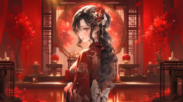 古风红衣少女