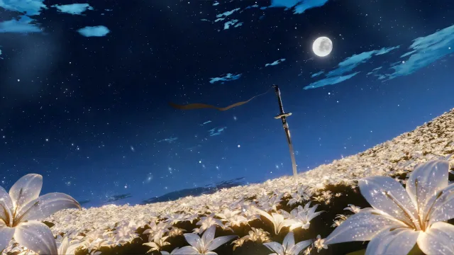 剑插花丛月夜