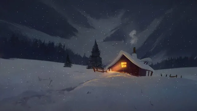 雪夜温暖小屋