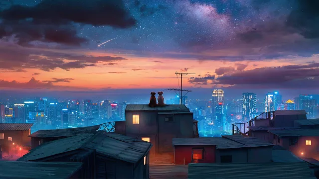 星空下的城市夜景