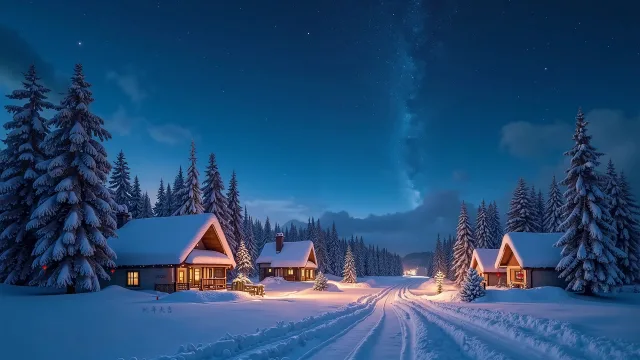 雪夜木屋静谧