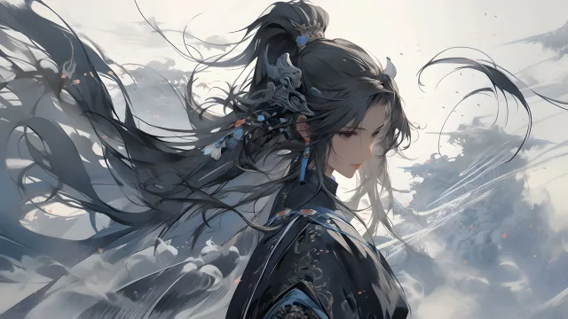 云间青丝飞舞少女