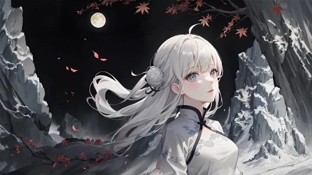 月下白发少女