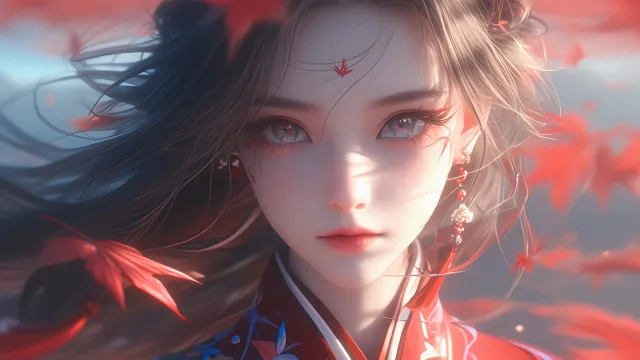 枫叶红妆少女