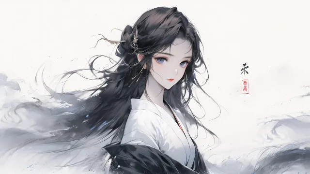 水墨长发少女
