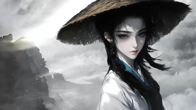烟雨笠下佳人