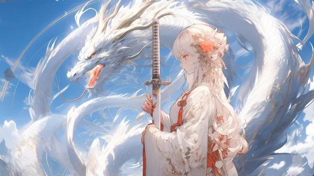 白龙伴少女持剑