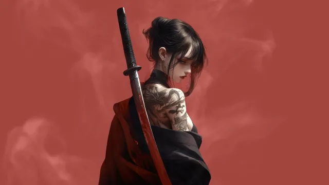 红底武士少女