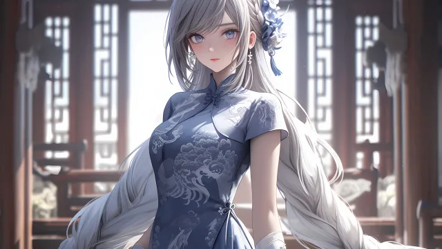 银发旗袍少女