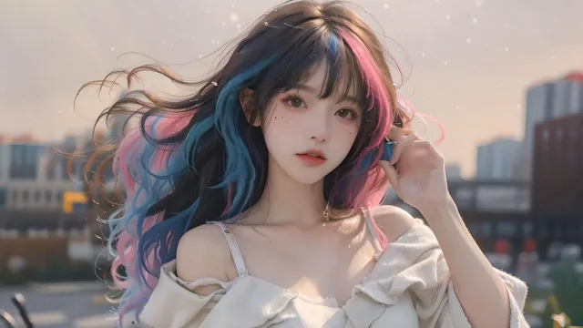 粉蓝双色长发少女