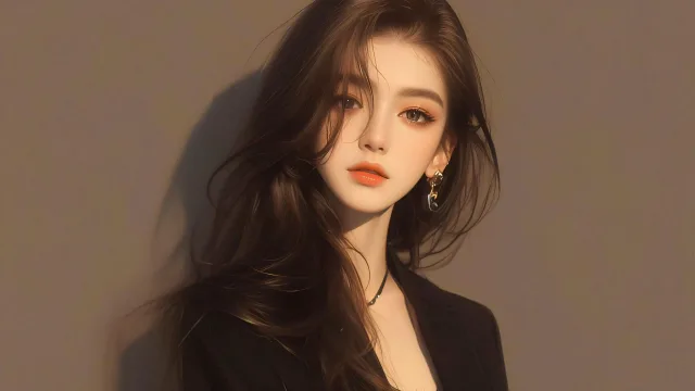 红唇金饰少女