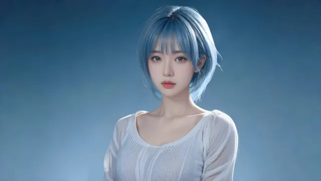 蓝发少女白衫