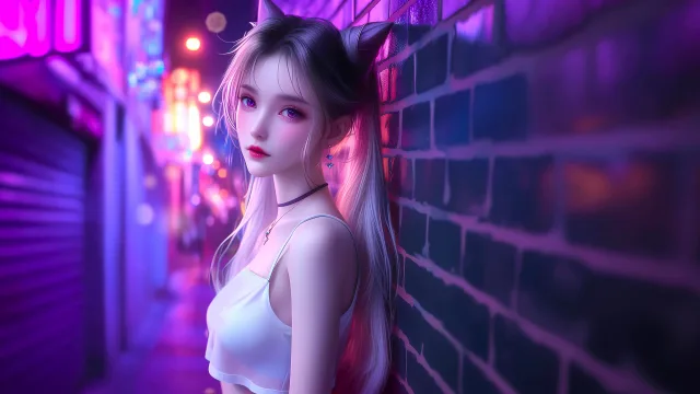霓虹夜色少女