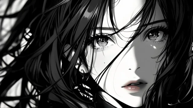 黑白少女凝视
