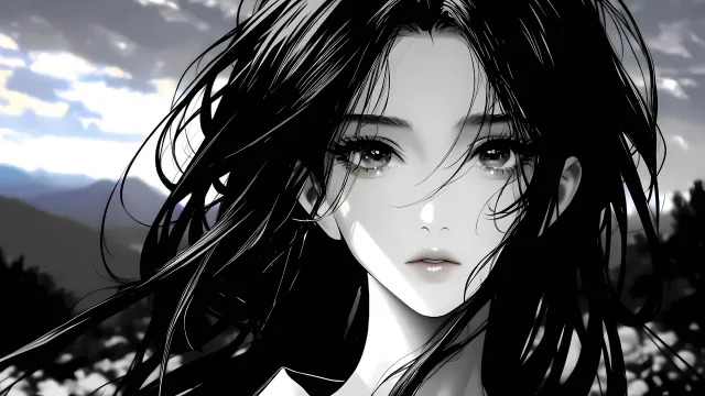 黑白长发少女