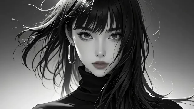 黑白长发少女