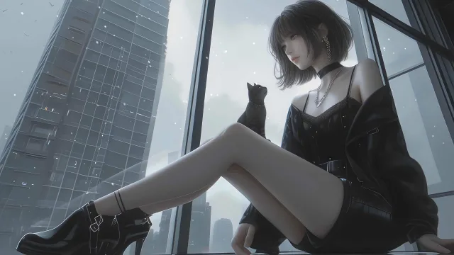 黑裙少女与猫