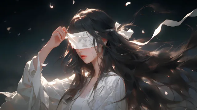 白纱遮眼少女