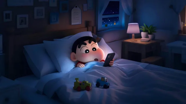 深夜男孩看手机