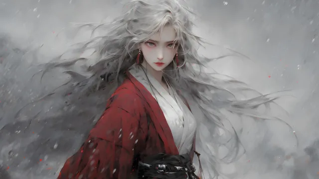 红妆雪舞银发女