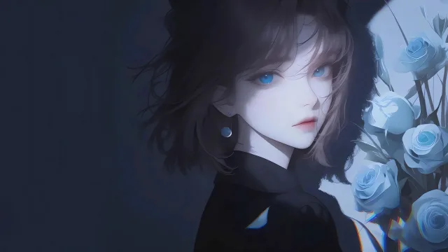 蓝眸少女与蓝玫瑰