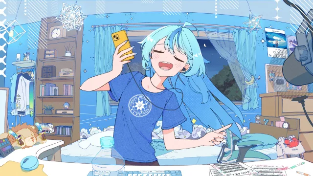 蓝色少女自拍