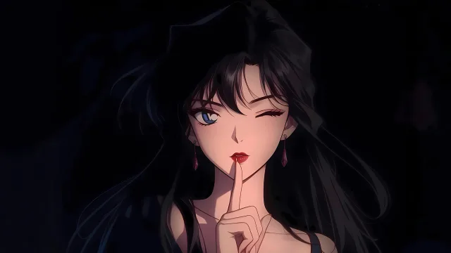 闭眼红唇少女
