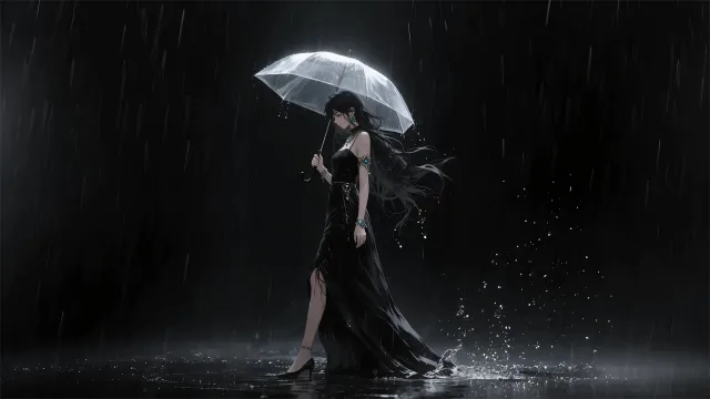 雨夜黑裙佳人