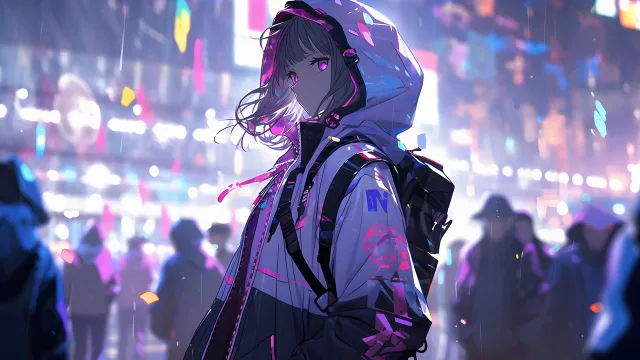 霓虹雨夜少女