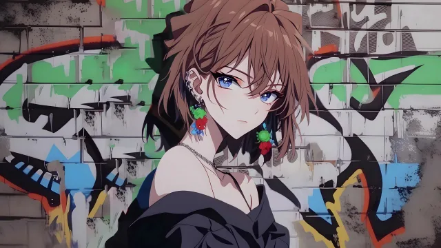 涂鸦墙前的少女