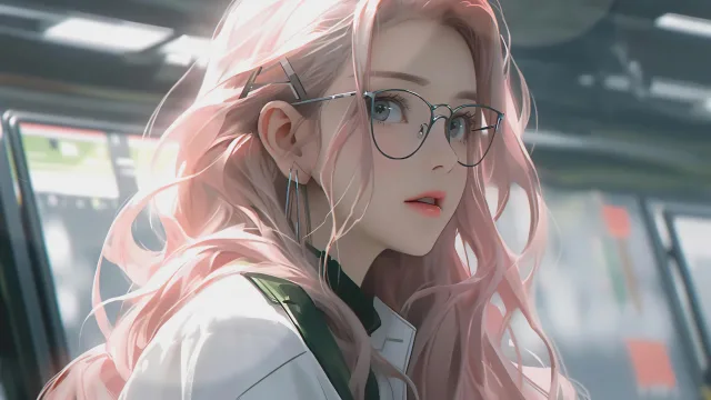 粉发少女戴眼镜
