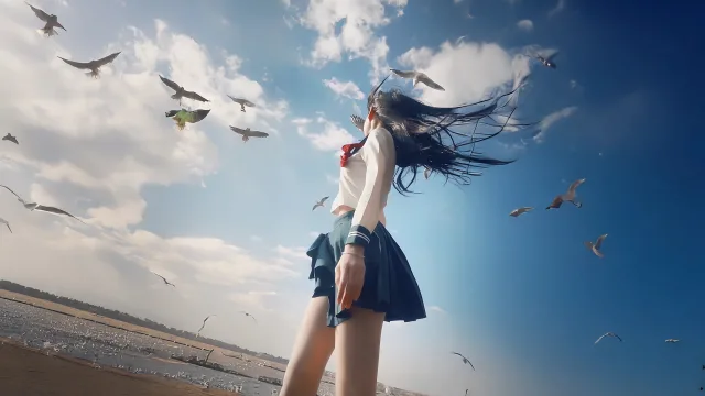 海边海鸟JK少女