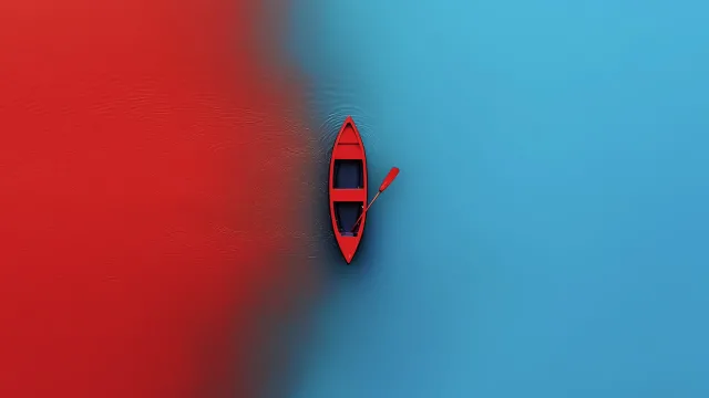 红蓝分界小船