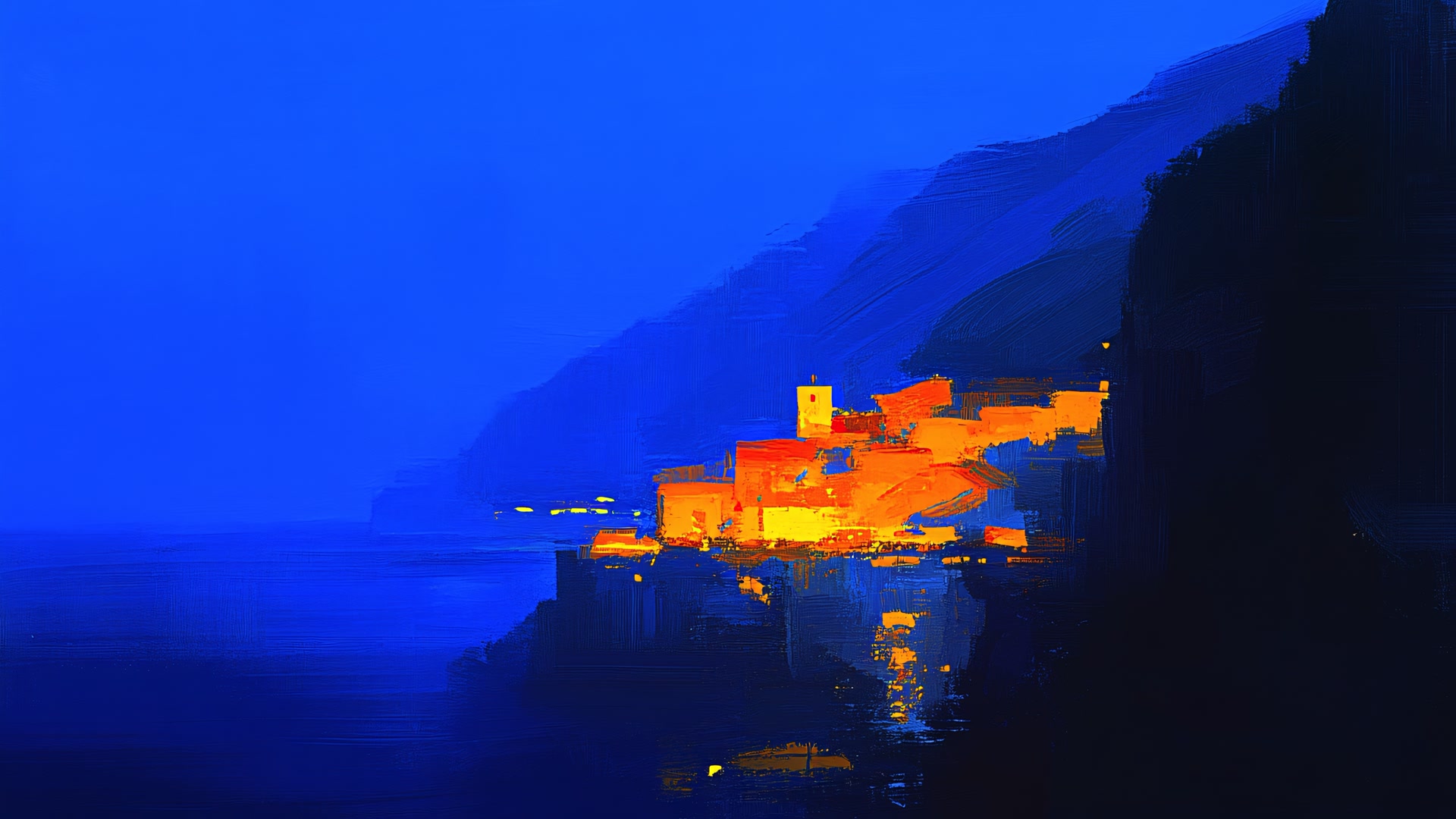 蓝夜灯火古城