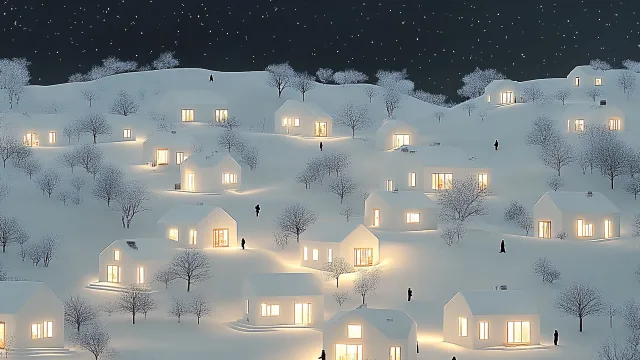 雪夜灯火温馨