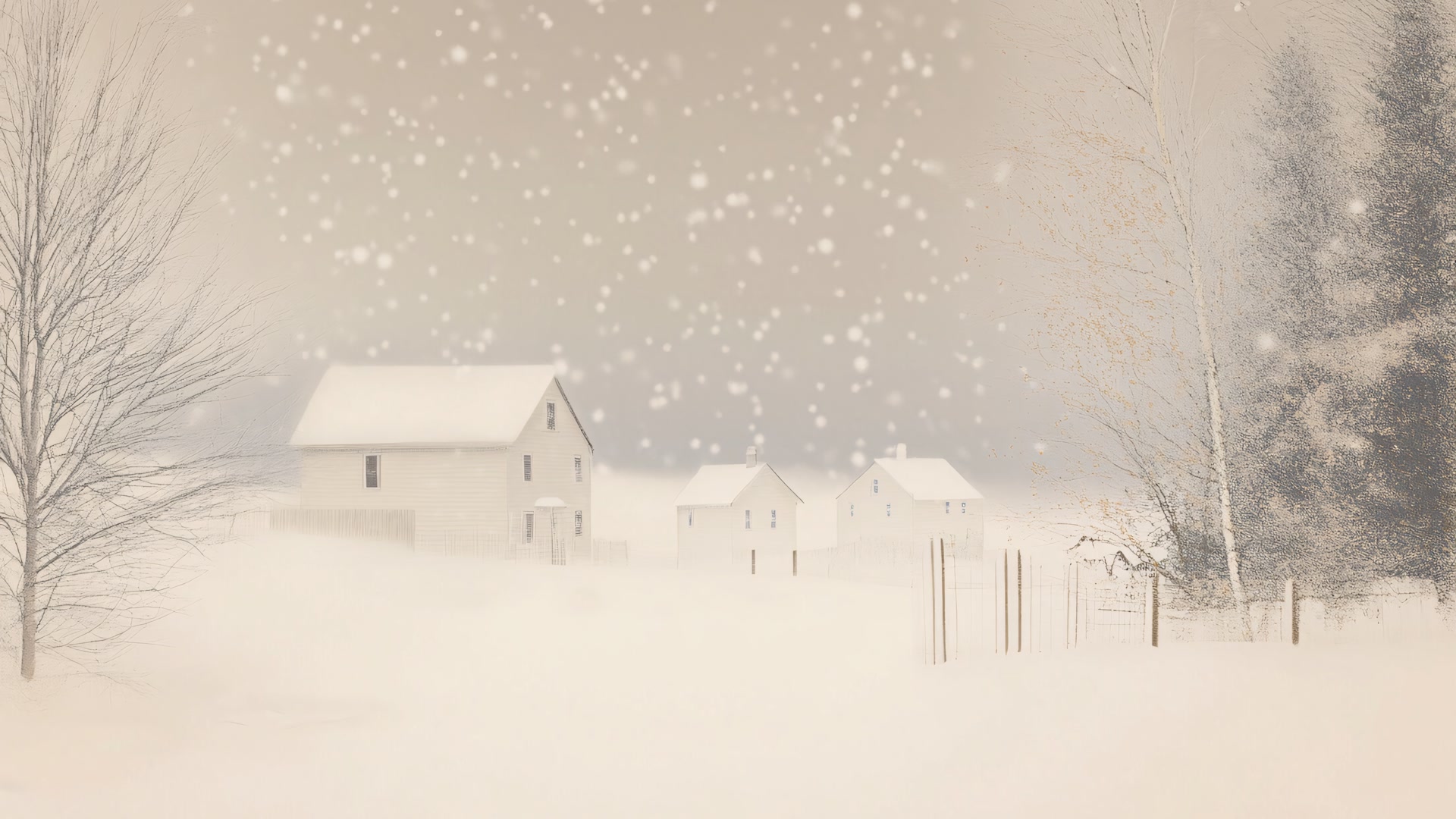 雪落农舍静谧