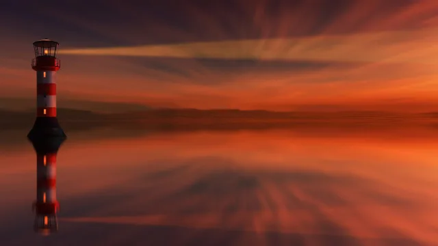 灯塔倒影夕阳