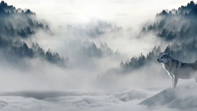 雾中狼影图