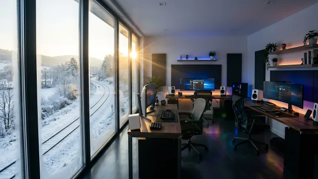 雪映铁轨办公