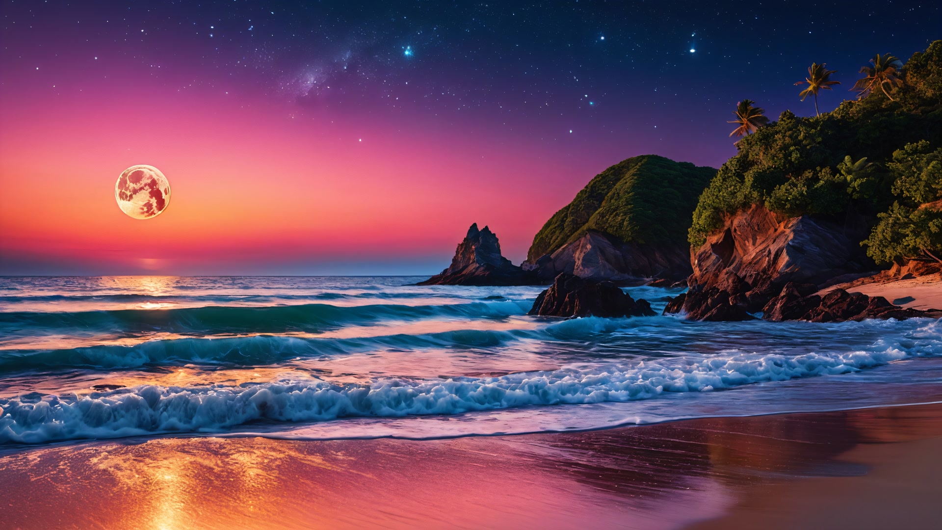 梦幻月夜海滩