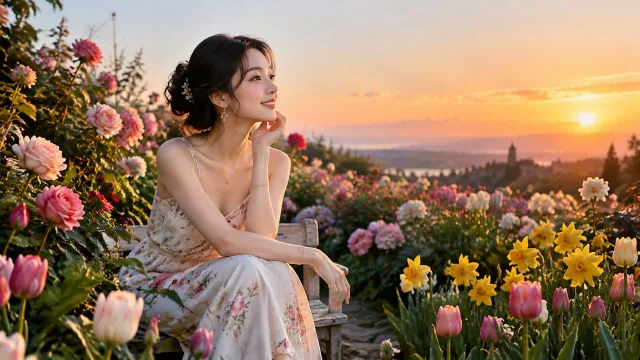 花海夕照佳人
