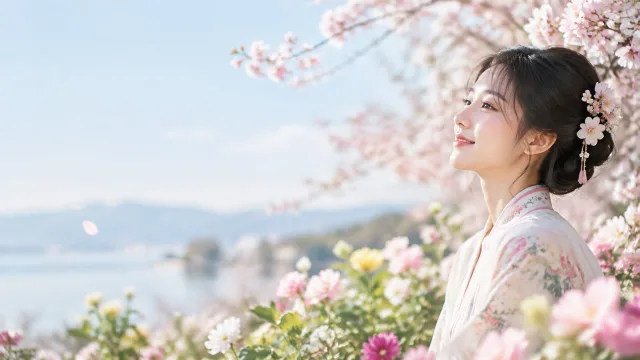 樱花少女春景