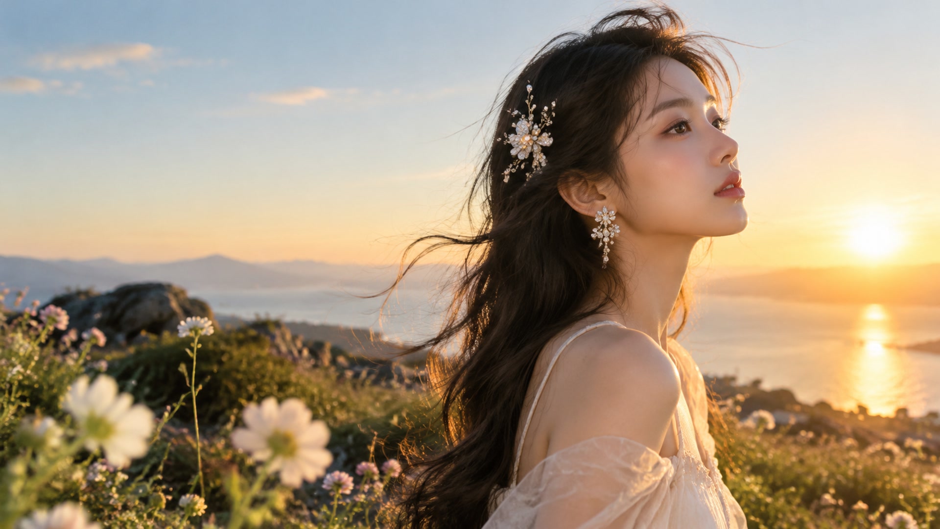 夕照花海倩影