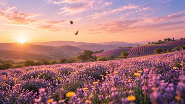花海蝶舞夕阳