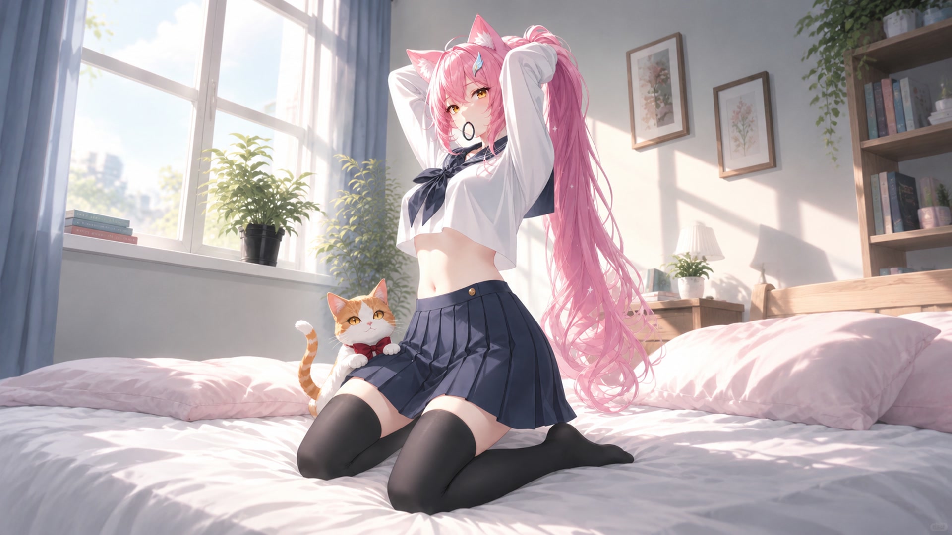 粉发猫娘与午后光影