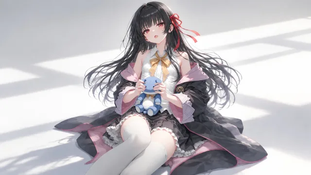 阳光下的少女抱偶