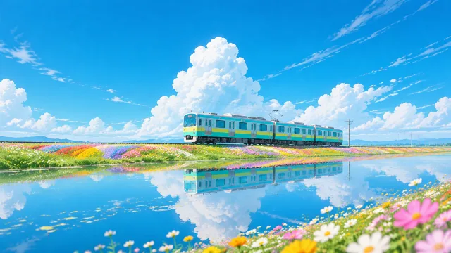 花海列车映晴空
