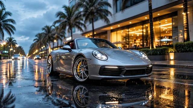 雨夜银色跑车
